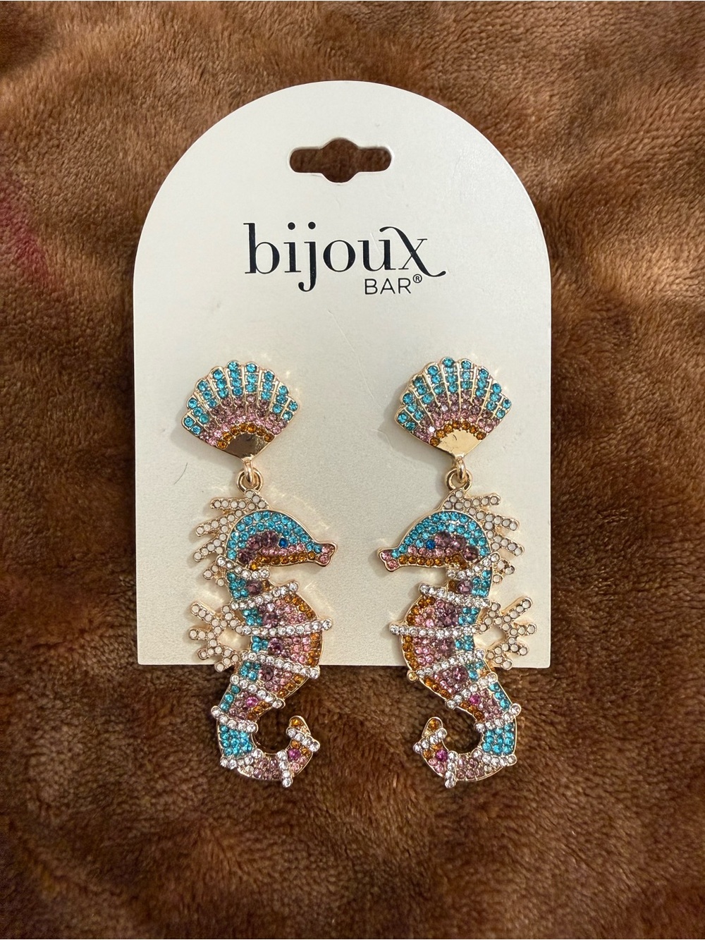 Bijoux Bar Turquoise & Pink Seahorse Drop Earrings